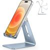 OMOTON Adjustable Cell Phone Stand, C2 Aluminum Desktop Phone Holder Dock Compatible with iPhone 15 14 13 Xs XR 8 Plus 7 6, Samsung Galaxy, Google Pixel, Android Phones, Black(Light Blue)