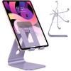 OMOTON Adjustable Tablet Stand for Desk, Upgraded Longer Arms for Greater Stability, T2 Tablet Holder with Hollow Design for Bigger Sized Phones and Tablets Such as iPad Pro/Air/Mini, Silver(Purple)