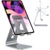 OMOTON Adjustable Tablet Stand for Desk, Upgraded Longer Arms for Greater Stability, T2 Tablet Holder with Hollow Design for Bigger Sized Phones and Tablets Such as iPad Pro/Air/Mini, Silver(Grey)
