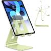 OMOTON Adjustable Tablet Stand for Desk, Upgraded Longer Arms for Greater Stability, T2 Tablet Holder with Hollow Design for Bigger Sized Phones and Tablets Such as iPad Pro/Air/Mini, Silver(Green)