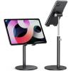 OMOTON Cell Phone Stand, Angle Height Adjustable Phone Stand, Aluminum Desktop Phone Holder Dock Stand for Desk, Compatible with iPhone 17 Pro Max, All Smartphones and Tablets(4-11”),Gold(Black)