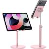 OMOTON Cell Phone Stand, Angle Height Adjustable Phone Stand, Aluminum Desktop Phone Holder Dock Stand for Desk, Compatible with iPhone 17 Pro Max, All Smartphones and Tablets(4-11”),Gold(rose gold)