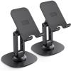 OMOTON Cell Phone Stand for Desk, 2 Pack Adjustable Foldable Phone Holder, 360 Swivel Mobile Stand Fit for iPhone 17 16 15 14 13 Pro Max and All Smart Phones, Black & White(Black & Black)