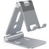 OMOTON Foldable Cell Phone Stand, C4 Portable Aluminum Phone Holder, Adjustable Phone Dock Cradle Compatible with iPhone 17/16/15 Pro Max Air, Samsung Galaxy, Small Tablets, All Smart Phones, Silver(Grey)