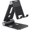 OMOTON Foldable Cell Phone Stand, C4 Portable Aluminum Phone Holder, Adjustable Phone Dock Cradle Compatible with iPhone 17/16/15 Pro Max Air, Samsung Galaxy, Small Tablets, All Smart Phones, Silver(Black)