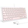 OMOTON Wired Keyboard for Mac Devices ONLY with Dual Interface, Comfortable Typing Angle & Stable Connection, Compatible with MacBook, iMac, Mac mini, PC-White(A-Pink)