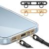 Phone Lanyard Tab, 2-Ring Metal Tether Tab for iPhone – Ultra-Thin Stainless Steel Cell Phone Lanyard Patch, No Block Charging Port, Anti-Loss Strap Attachment (Champagne Gold+black)(Champagne Gold+black)