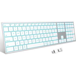 OMOTON Wireless Keyboard for Mac with Forged Metal Frame – 2.4G & Dual Bluetooth (BT1/BT2), Type-C/USB A Receiver, Ultra-Thin, Backlit, Full Size Keyboard for Mac/MacBook/iMac, White(White-US Layout)