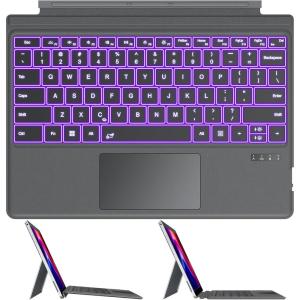 OMOTON Wireless Keyboard for Microsoft Surface Pro 7/7+/6/5/4/3 12.3 inch ONLY, Bluetooth Connection, Ultra-Slim Keyboard Type Cover with Touchpad, 7 Colors Backlit and Rechargeable, Grey