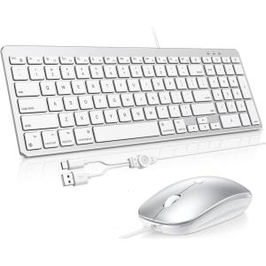 OMOTON Keyboard and Mouse for Mac, Wired Keyboard with Numeric Keypad Dual Interface (Type-C & USB), Mouse with USB A Interface Compatible with MacBook Pro/Air, iMac, Mac mini/Pro Laptop, Silver White