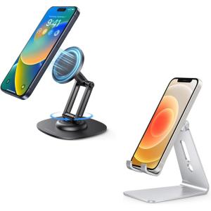 OMOTON Adjustable Cell Phone Stand and Magnetic Phone Stand, Aluminum Desktop Cellphone Stand with Anti-Slip Base