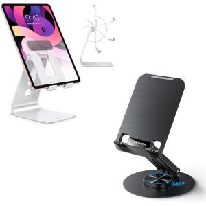 OMOTON Adjustable Tablet Stand for Desk, Tablet Holder with Anti-Slip Base for Bigger Sized Phones and Tablets Such as iPad Pro/Air/Mini