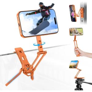 OMOTON TP06 for MagSafe Tripod Hook, 360°Rotate Magnetic Phone Tripod for iPhone 17/16/15 Pro Max Air, Fold Phone Stand Selfie Stick with 1/4″ Screw, Acra Fits Vlog, Gym, Travel Essentials, Orange