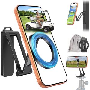 OMOTON Magnetic Golf Cart Phone Holder, [1/4″ Screw+Tri-fold] Golf Gifts for Men Women Him 2026 Golf Accessories Essentials Gadgets Compatible with iPhone 17-12, Fits EZGO/Club Car/Yamaha, Black