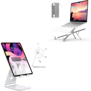 OMOTON Adjustable Tablet Stand and Foldable & Portable Laptop Stand for Desk