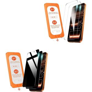 OMOTON Screen Protector for iPhone 17 Pro Max [Privacy + Transparent], 9H+ Hardness & 12FT Military Grade Shatterproof, Full Coverage Protection, 2 Pack + 2 Pack