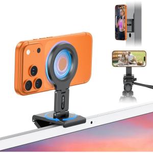 OMOTON VC07 360°Rotating Continuity Camera Mount for iMac Desktop Monitor Mount with 1/4″ Screw, Adjustable Magnetic Phone Stand for MagSafe iPhone 17/16 Pro Max Air, Mac, Gym, TV, 4K, Laptop