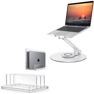 OMOTON Adjustable Laptop Stand with 360 Rotating Base and Acrylic Dual Laptop Holder