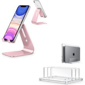 OMOTON Cell Phone Stand for Desk and Acrylic Dual Laptop Holder