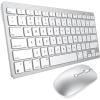 Wireless Keyboard and Mouse Combo for Mac, 14 Media Shortcuts Keyboard with Adjustable DPI Mouse, Slim & Portable Design, Stable Bluetooth Connection, Silver-White,OMOTON