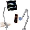 OMOTON GH04 Tablet Stand for iPad, Adjustable Aluminum Phone Holder with Magnetic Head & Plastic Clamp, 360° Rotation Bed Mount Compatible with 4-13″ Devices
