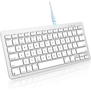 OMOTON Rechargeable Mac Keyboard, Keyboard for Mac Wireless and Bluetooth, Stable Connection, Mini Size, Comfortable Stand Holder, Compatible for MacBook Air/Pro, iMac mini, Silverwhite