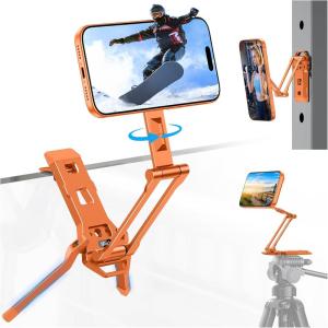OMOTON TP06 [Equipped Lanyard] for MagSafe Tripod Hook with Magnet Back & Arca-Swiss Base, 360°Rotating with 1/4″ Screw, Magnetic Phone Tripod for iPhone 17/16 Pro Max Air Fits Vlog, Travel, Gym(Orange)