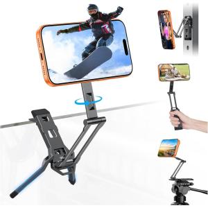 OMOTON TP06 [Equipped Lanyard] for MagSafe Tripod Hook with Magnet Back & Arca-Swiss Base, 360°Rotating with 1/4″ Screw, Magnetic Phone Tripod for iPhone 17/16 Pro Max Air Fits Vlog, Travel, Gym(Black)