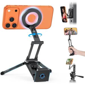 OMOTON TP02 360°Rotating for MagSafe Tripod Mount, Adjustable Aluminum Magnetic Phone Tripod for iPhone 17/16/15/14 Pro Max Air, Foldable Cell Phone Stand Fits Vlog, Gym, Travel Essentials, Navy Blue(6-Black Pro)