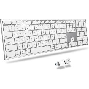 OMOTON Wireless Keyboard for Mac, Dual Bluetooth ＆ 2.4G Triple-Mode Connection, Full Size Premium Metal Frame, Ultra Slim Rechargeable Quiet Keyboard for Mac/MacBook/iMac, Non-Backlit Silver