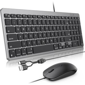 OMOTON Keyboard and Mouse for Mac, Wired Keyboard for Mac with Numeric Pad Dual Interface (Type-C & USB), Mouse with USB A Interface for MacBook Pro/Air, iMac, Mac mini/Pro Laptop, Space Grey