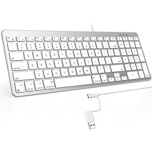 OMOTON Wired Keyboard Compatible with Mac, with Dual Interface (USB and Type-C), Numeric Keypad Compatible with MacBook Pro/Air, iMac, Mac mini/Pro Laptop, Blue(Silver)