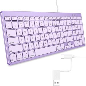 OMOTON Wired Keyboard Compatible with Mac, with Dual Interface (USB and Type-C), Numeric Keypad Compatible with MacBook Pro/Air, iMac, Mac mini/Pro Laptop, Blue(Purple)