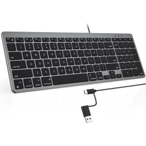 OMOTON Wired Keyboard Compatible with Mac, with Dual Interface (USB and Type-C), Numeric Keypad Compatible with MacBook Pro/Air, iMac, Mac mini/Pro Laptop, Blue(Grey)