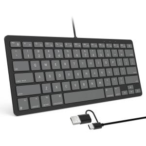 OMOTON Wired Keyboard for Mac Devices ONLY with Dual Interface, Comfortable Typing Angle & Stable Connection, Compatible with MacBook, iMac, Mac mini, PC-Graphite Black & Gray(A-Graphite Black & Gray)