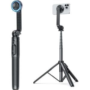 OMOTON Phone Tripod Compatible with MagSafe, 64″ Extendable Bigger Magnetic Selfie Stick Tripod with Remote, Fit for iPhone 15 14 13 12 Series, Magsafe Cases and Other Phones with Metal Ring