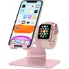 OMOTON Stand for Apple Watch – 2 in 1 Universal Desktop Stand Holder (Not Include Charger) for All iPhone 17 16 15 14 13 and Apple Watch Series 9/8/7/6/5/4/3/SE (Both 38/40/41/42/44/45mm) Rose Gold(Rose Gold)