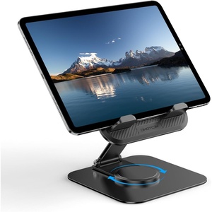 OMOTON TA04 Ultra-Slim Tablet Stand for iPad, Swivel Phone Holder for Desk | 360°Rotation Metal base with plastic panel, Adjustable angle, Silicone pad, Fit for phone & tablets