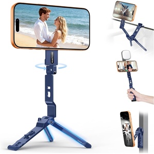 OMOTON TP03 [Ultra-Slim] for MagSafe Tripod, 360° Rotating Magnetic Phone Tripod for iPhone 17/16 Pro Max Air Women Men, Fold Cell Phone Stand with 1/4″ Screw & Hook Fits Vlog, Live, Travel, Blue