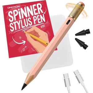 OMOTON Stylus Pen for iPad 2018-2026, SP02 Pencil with Fidget Spinner, Tilt Sensitivity & Palm Rejection, Long Battery for iPad Pro/Air/Mini，Unique Gift for Study, Work & Daily Use – Red(Pink)