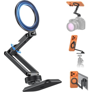 OMOTON Magnetic Phone Mount for Tripod Camera with Arca Base Cold Shoe 1/4″ | Aluminum 360° Adjustable, Detachable Base with Magnet for Steel Surface for Gym Golf Cart Video Recording, for iPhone Android