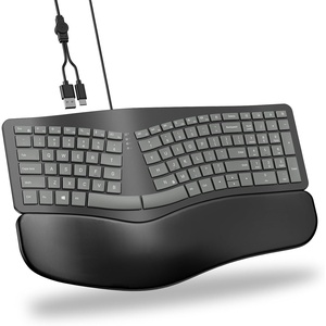 OMOTON USB-A Type-C Ergonomic Keyboard Split with Cushioned Wrist Rest | Curved Keyboard Wired, 0-9 Number pad, Dual Interface, Adjustable Tilts, Natural Typing, Office Work, for Windows/PC/Laptop