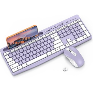 Wireless Keyboard and Mouse Combo, 2.4GHz USB Receiver, with Phone Holder and Numeric Keypad, OMOTON Full-Size Keyboard for Windows/PC/Laptop/Computer, Silent Typing Keys for Office/Home, Dark Black(Purple)