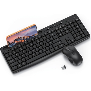 Wireless Keyboard and Mouse Combo, 2.4GHz USB Receiver, with Phone Holder and Numeric Keypad, OMOTON Full-Size Keyboard for Windows/PC/Laptop/Computer, Silent Typing Keys for Office/Home, Dark Black(Dark Black)