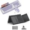 OMOTON Foldable Touchpad Keyboard & 2.4G Wireless Keyboard and Mouse Combo | Folding Keyboard with 3 Bluetooth Channel for Mutil Device Sync, Purple Silent Keyboard and Mouse with Built in Phone Holder