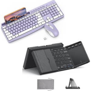 OMOTON Foldable Touchpad Keyboard & 2.4G Wireless Keyboard and Mouse Combo | Folding Keyboard with 3 Bluetooth Channel for Mutil Device Sync, Purple Silent Keyboard and Mouse with Built in Phone Holder