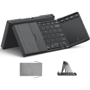 OMOTON Rechargeable Foldable Keyboard with Touchpad & 3 Bluetooth Channels | Anti-Slip Leather Cover & Folding Trackpad Keyboard for Travel, Wireless Multi-Device Sync for iPad,Samsung,Tablet, Black(Black)