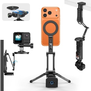OMOTON TP02-Ultra Magnetic Action Camera Mount for DJI/GoPro iPhone，Black | Arca-type Adapter with 1/4″ Screw, 4 in 1 Phone Tripod for Travel Vlog, Adjustable & Swivel, for iPhone 12-17 Series(Black)