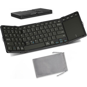 Tri-Fold Wireless Foldable Keyboard with Trackpad for Windows/Android/iOS | OMOTON Multi-touch Touchpad, USB-C Charging, Storage Bag, Multi-Device Bluetooth Switching, On-the-Go Essentials, Solid Black