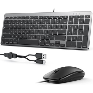 OMOTON Keyboard and Mouse for Mac, Wired USB-C & USB-A, Zero Setup, Grey